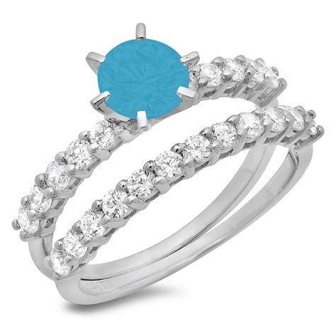 Clara Pucci 18k White Gold Round Cut 1ct Simulated Turquoise Engagement