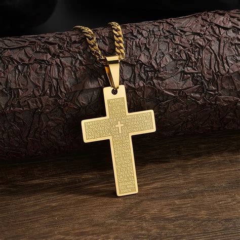 Collar Con Colgante De Cruz De La Biblia De Acero Inoxidable Cl Sico