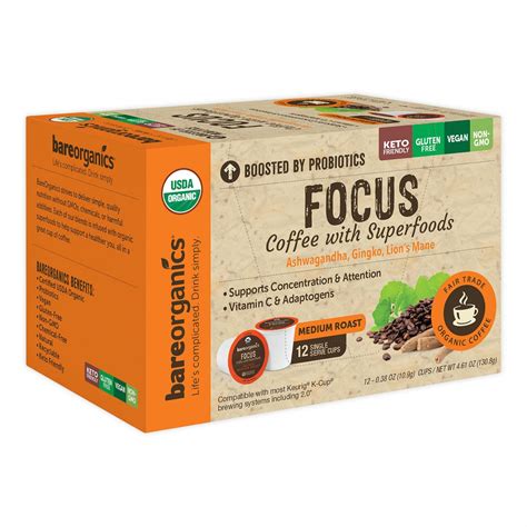 BareOrganics Focus Coffee Pods for Single Serve Coffee Makers 12-Count ...