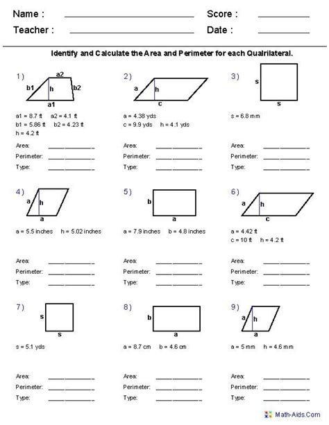 Perimeter Area And Volume Worksheets Grade