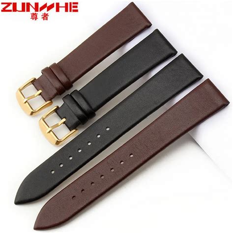 Blackgenuine Leather Watchband Smooth Soft Thin Watch Band Belt