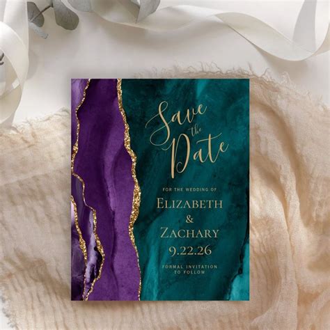 Budget Purple Gold Teal Agate Save The Date