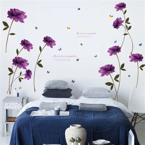 Wall Stickers Home Decor Living Room Wall Sticker Flower Diy Purple