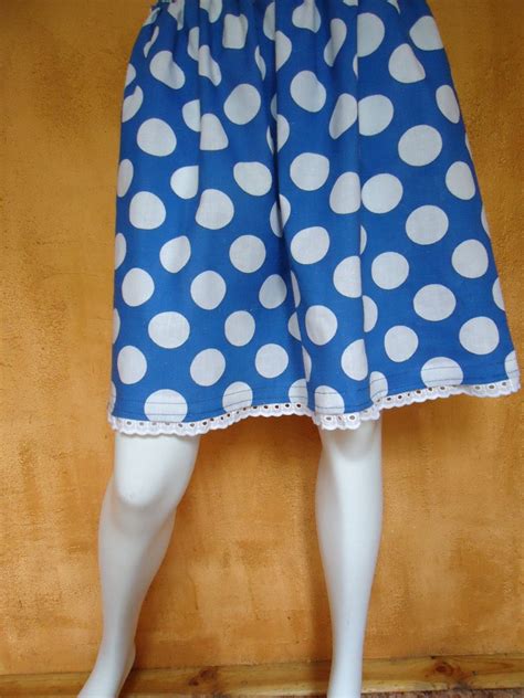 Blue Polka Dot Skirt A Skirt With White Lace Natural Cotton Polka Dot