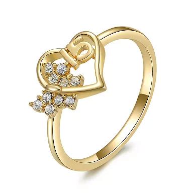 Charming Girl 14k Gold Over Silver "15" Crystal Heart Ring