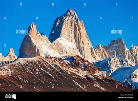 Fitz Roy sunrise view. Fitz Roy is a mountain near El Chalten in ...