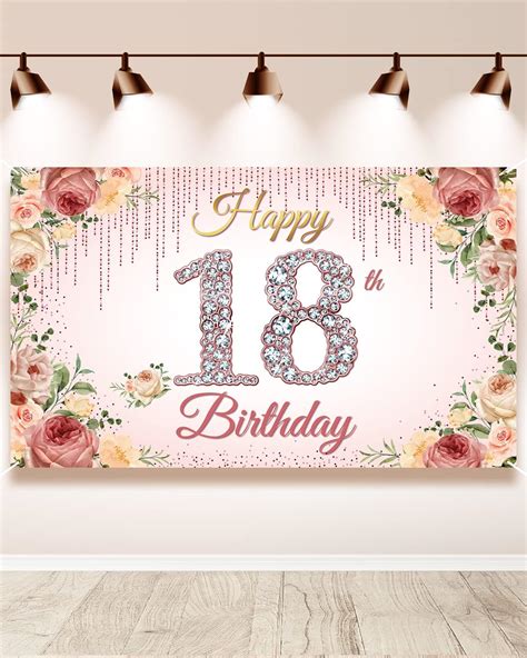 HTDZZI 18 Birthday Decorations Rose Gold Happy 18th Birthday Backdrop