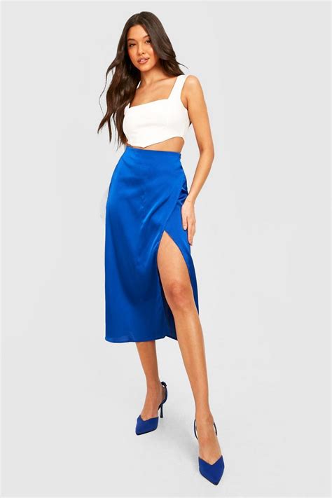 Satin Wrap Midi Skirt Boohoo Uk