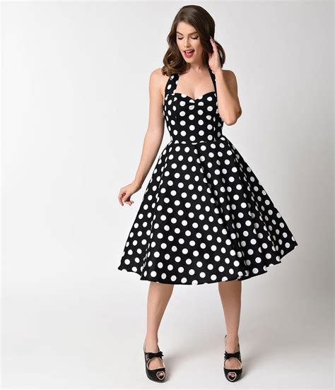 Hell Bunny 1950s Black And White Dot Halter Mariam Swing Dress Unique