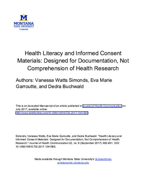 Pdf Health Literacy And Informed Consent Materials Designed For