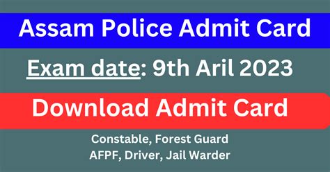 Assam Police Admit Card 2023 Forest Guard Combined Written Test CWT