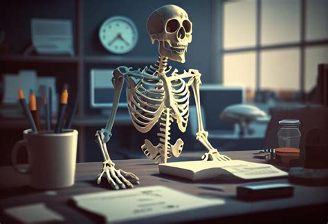 Premium Photo Human Skeleton Using Laptop At Table In Office