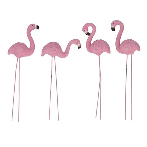 Flamingo Garden Statues 4 Pcs Pink Flamingo Yard Art Outdoor Sculptures For Yard Lawn Patio