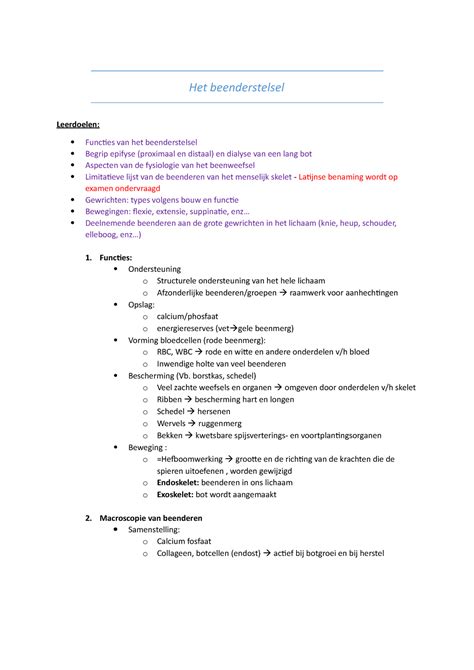 Samenvatting Anatomie En Fysiologie Een Inleiding Een Uitgebreide