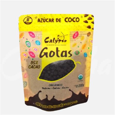 Gotas 85 cacao azúcar de coco 200 gr Calypso Aloha Natura