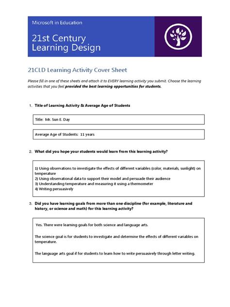 21cld Learning Activity Cover Sheet Pdf Experiment Temperature