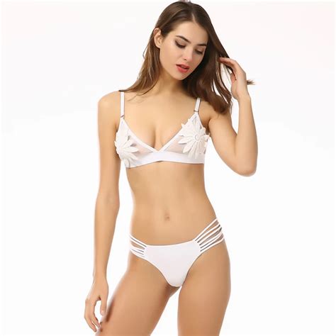 Sexy Keyhole Sling String Thong Female Brazilian Bikini Set White