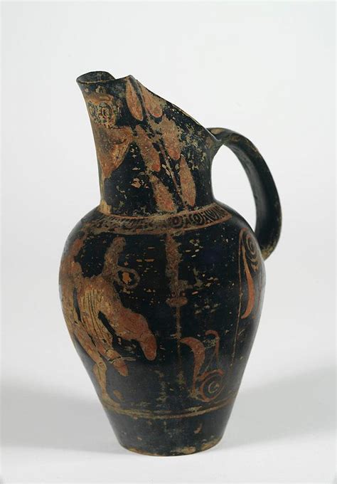 Etruscan Pseudo Red Figure Beaked Oinochoe With Naked Youth And Owl