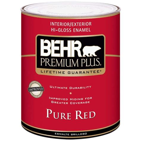 Behr Premium Plus Qt Pure Red Hi Gloss Enamel Interior Exterior