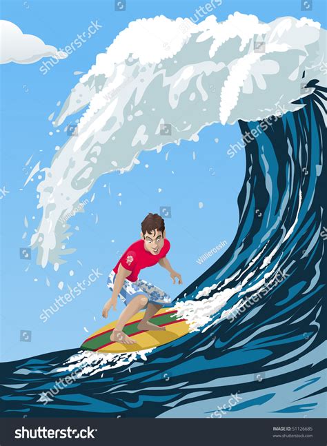 Computermade Illustration Cool Surfer Riding Big Stock Vector 51126685