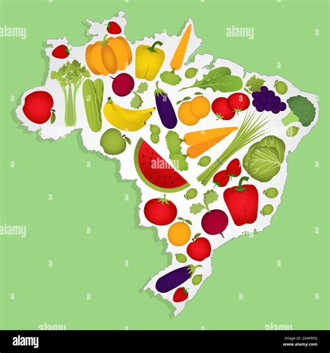 Map Of Brazil Full Of Fruits And Vegetables Tomato Apple Orange