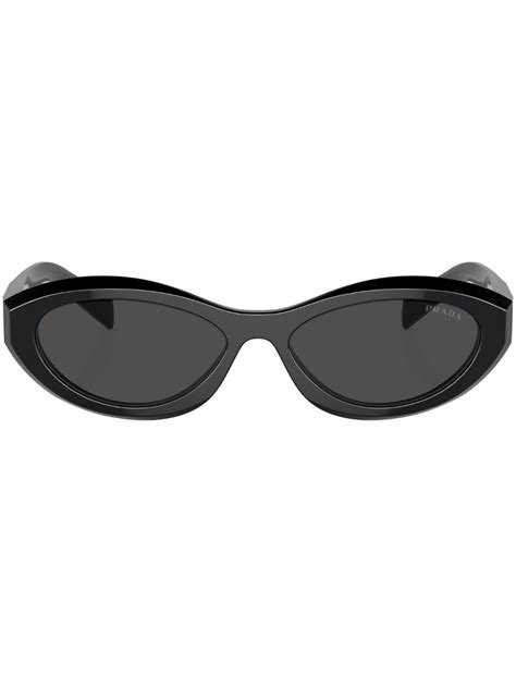 Prada Eyewear Oval Frame Sunglasses Black Farfetch