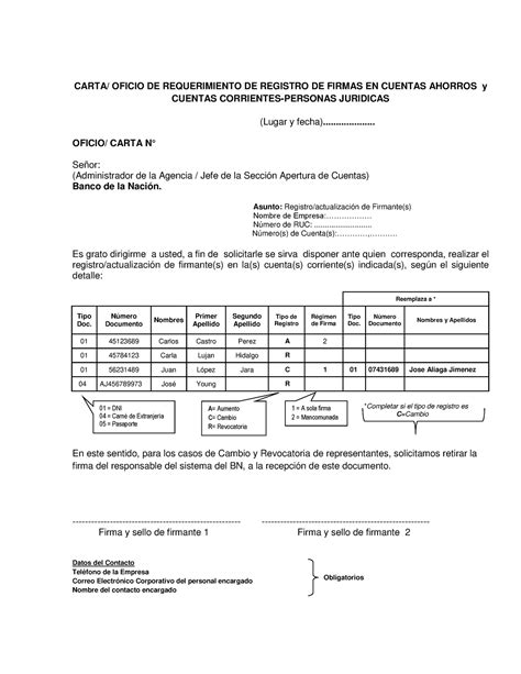 Formato Oficio Cambio Firma Juridica CARTA OFICIO DE REQUERIMIENTO