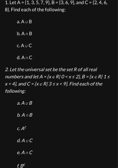 Solved 1 Let A {1 3 5 7 9} B {3 6 9} And C {2 4 6 8