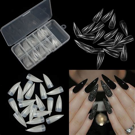 Tkgoes 100pcs Box Nail Art Natural Half Cover Oval Sharp End Stiletto