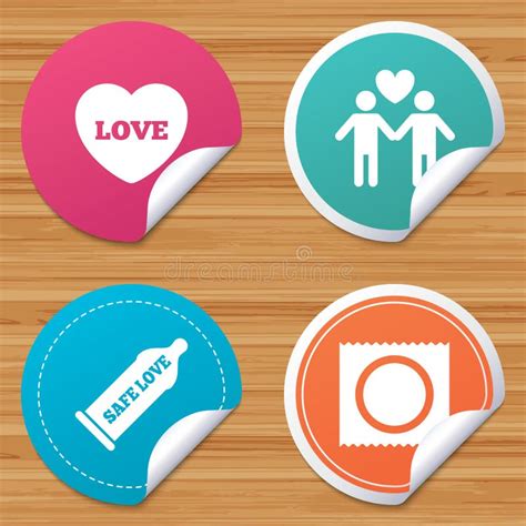 Condom Safe Sex Icons Lovers Gay Couple Sign Stock Vector