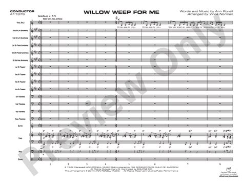 Willow Weep For Me Vocal Solo With Jazz Ensemble Conductor Score And Parts Ann Ronell Digital