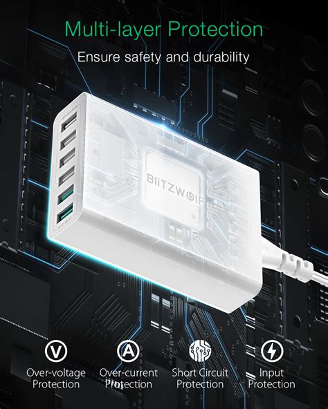 BlitzWolf BW S15 60W 6 Port USB Charger Dual QC3 0 Desktop Charging