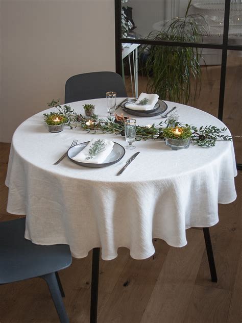 White Round Linen Tablecloth,christmas Linen Table Cloth,round Table ...