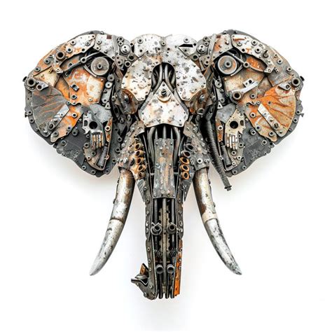 A Elephant Head Sculpture Made From Recycled Scrap Metal Head Made Of