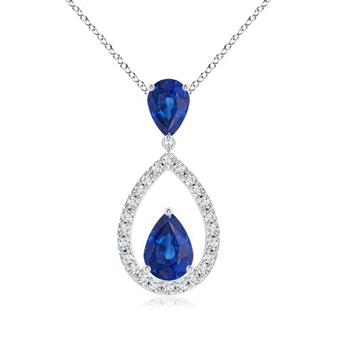 Blue Sapphire Drop Pendant With Diamond Halo Angara