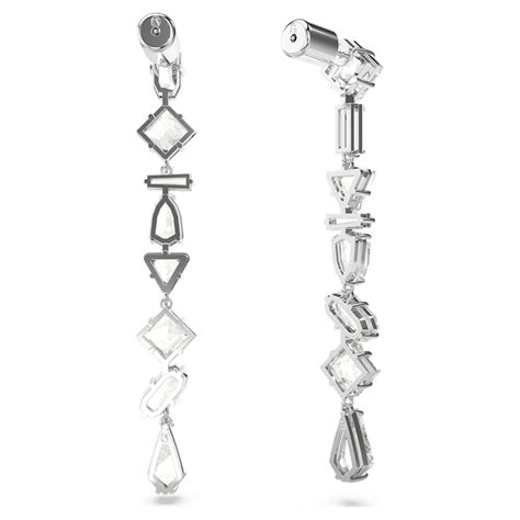 Mesmera Drop Earrings Mixed Cuts Long White Rhodium Plated Swarovski