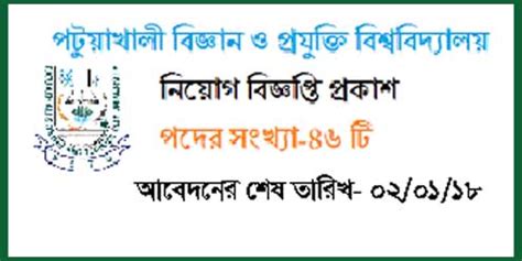 Patuakhali Science Technology University job Application Circular (PSTU)