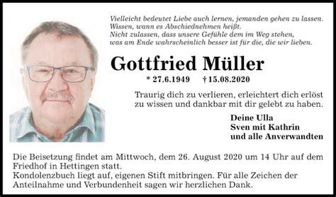 Traueranzeigen von Gottfried Müller Trauerportal Ihrer Tageszeitung