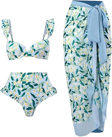 ABOCIW Womens Floral Print Bikini Sets With Swimsuit Coverup Long Beach