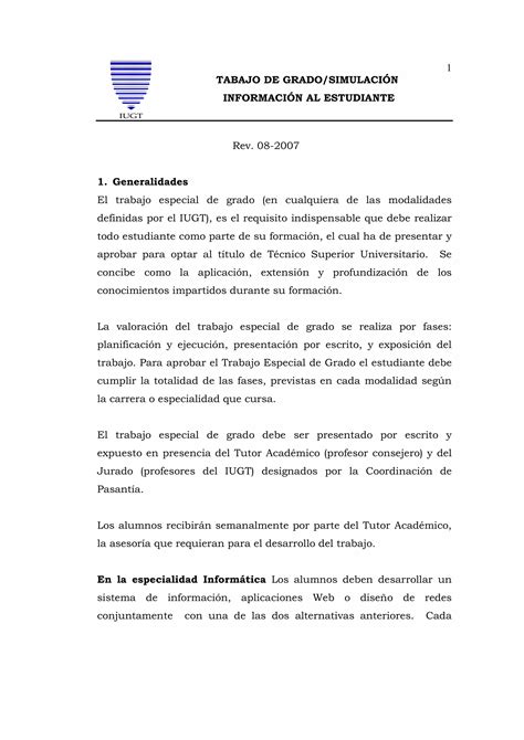 Trabajo De Grado O Simulacion Normativas Iugt Pdf