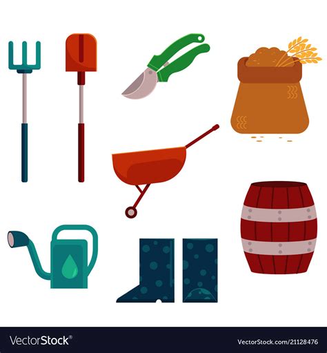 Farming And Gardening Tools Set In Flat Cartoon Vector Image