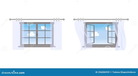 Open And Closed Window On White Background Stock Vector Illustration