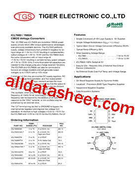 ICL7660 Datasheet(PDF) - Tiger Electronic Co.,Ltd