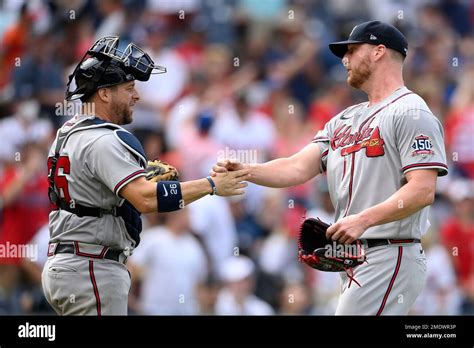 Atlanta Braves Relief Pitcher Will Smith Right Celebrates With