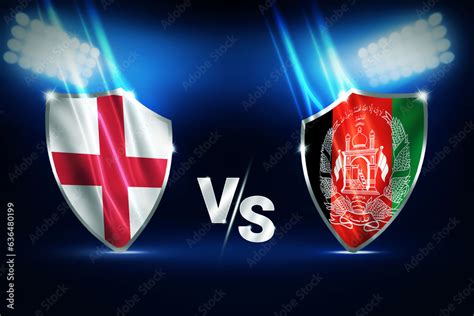 England Vs Afghanistan Cricket match fixture backdrop with glowing lights and flags of ...