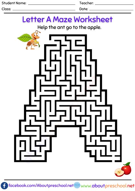 Free Letter A Maze Worksheet | Maze worksheet, Free lettering ...