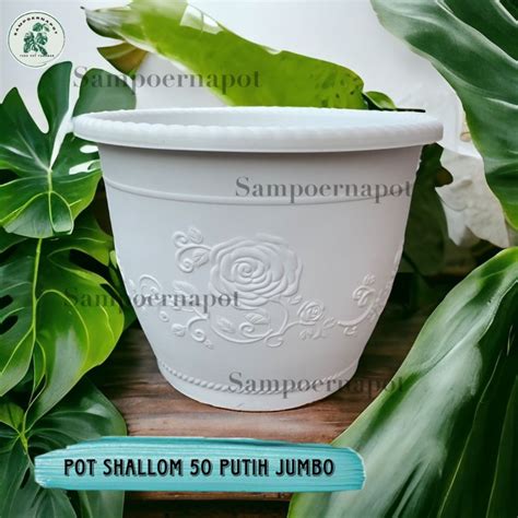 Jual Pot Bunga Tanaman Shallom Bulat Putih 50cm Bahan Tebal Jumbo