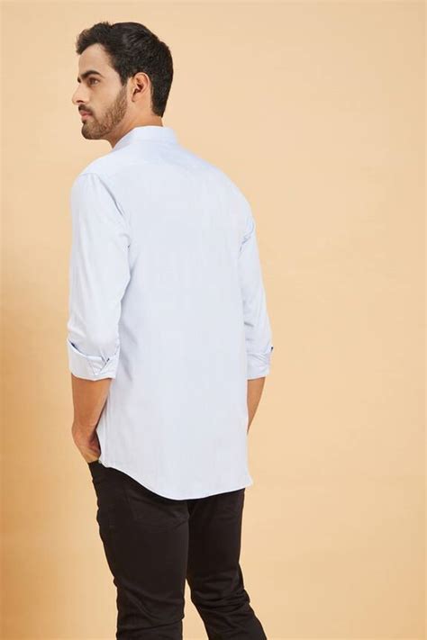 Buy Hilo Design Blue Oxford Skii Chinese Collar Shirt Online Aza Fashions