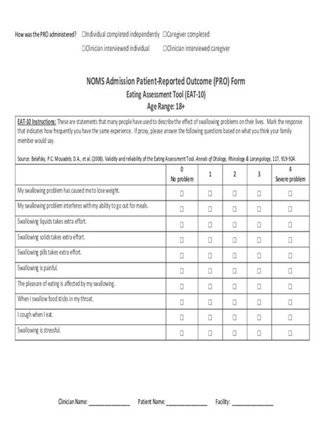 Fillable Online Noms Admission Patient Reported Outcome Pro Form