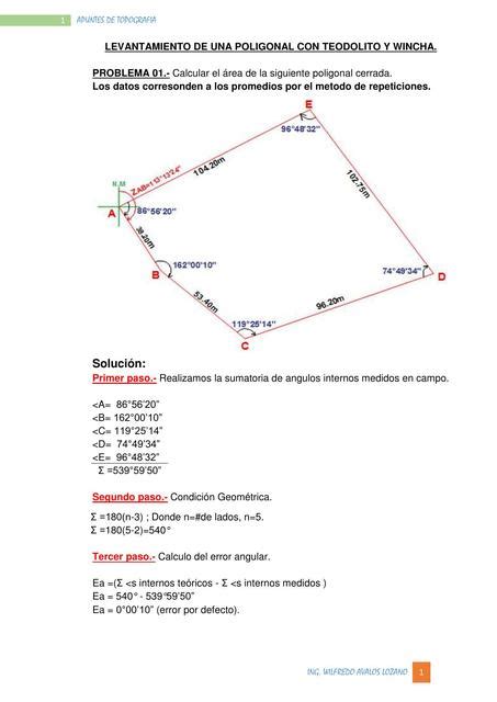 Levantamiento De Una Poligonal Con Teodolito Y Wincha Wilfredo Avalos Lozano Udocz